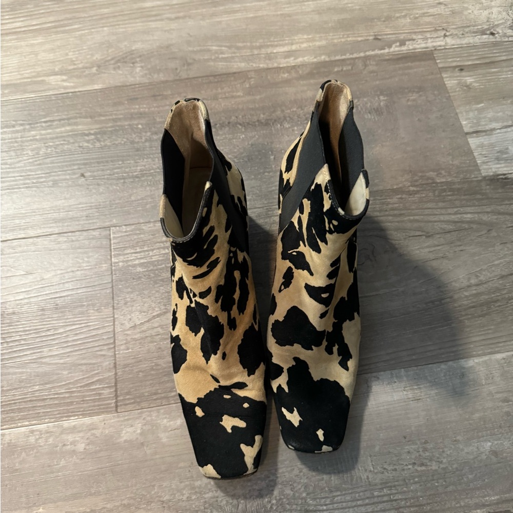 Via Spiga Ankle Boots Cow Print Suede Square Toe size 8.5 Made in Italy Y2K 90s - Picture 10 of 15